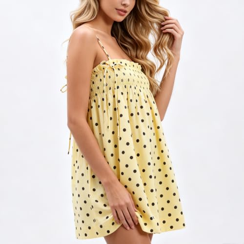 Image of Women Boho Floral Mini Dress Cute Graphic Spaghetti Strap Backless Sundress