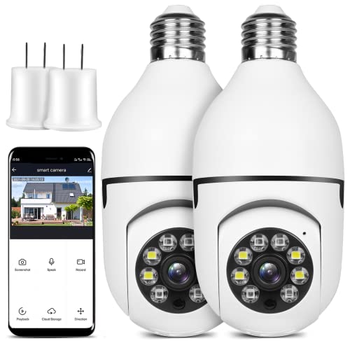 OFYOO Light Bulb Security Camera Wireless Outdoor Indoor 2.4G WiFi Security Cameras for Home Security 360° PTZ Camera Motion Detection and Alarm Two-Way Audio Based E27 Light Bulb Socket