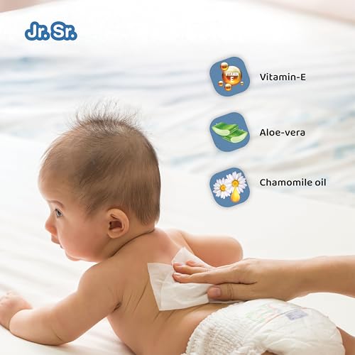 Image of Jr. Sr. Baby Wipes With Lid | 72 Wipes x Pack of 9, 648 Wipes | Safe & Moist Wet Wipes for Babies | Prevents Rashes & Redness with Goodness of Aloe Vera, Vitamin E & Chamomile Oil | No Paraben & No Alcohol