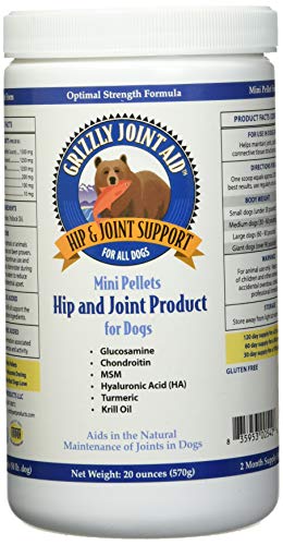 Grizzly Joint Aid for Dogs Extra Strength Mini Pellets (Various Sizes) - Made in USA Hip & Joint Support, Glucosamine, Wild Alaskan Salmon Meal, Krill Oil, Turmeric (20 Oz)