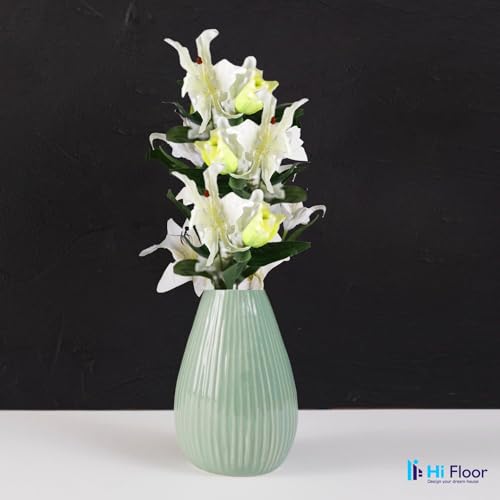 Image of Enhance Your Space with Artificial Leaf Decor Foliage for Stunning Interiors Decorative Items for Home;Office; Room; Living Room; Table; (Without Vase) (Pack of 2, Lily)