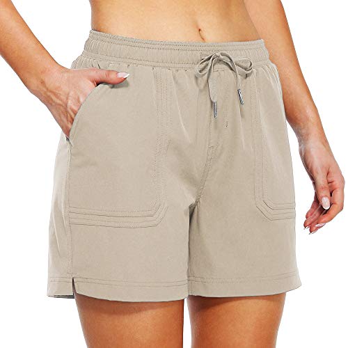 Willit Women s 5  Hiking Shorts Golf Athletic Outdoor Shorts Quick Dry Workout Summer Water Shorts with Pockets Khaki M