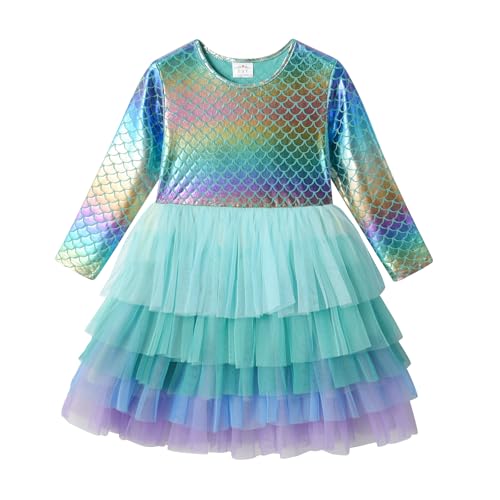 VIKITA Girls Colorful Layered Tutu Dress Sparkling Mermaid Scales Princess Dresses for Toddler Kids 3-10 Years