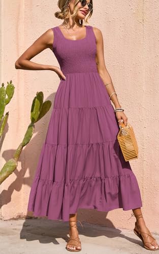 Image of PRETTYGARDEN Women's 2026 Casual Loose Plain Maxi Sundress Smocked Tank Dress Sleeveless Summer Beach Tiered Long Dresses