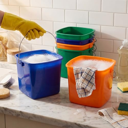 Image of Zhehao 6 Pcs 3 Quart Bucket for Cleaning Small Sanitizer Bucket for Restaurant Square Plastic Pail with Handles for Home, Offices, Commercial Use, Food Service(Orange, Green, Blue)