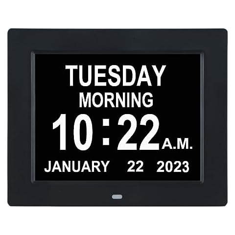 TMC [2025 New Clock with Day and Date for Elderly-Digital Clock Large Display with 12 Alarm Options,Dementia Clock Large Number Digital Clocks for Seniors(8-inch,Black) Cover