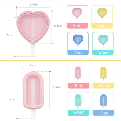 8 Pezzi Mini Stampi per Ghiaccioli in Silicone con Coperchi Senza BPA Riutilizzabile Stampi per Ghiaccioli DIY (Forma d'amore + Quadrato) - immagine 3