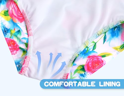 Image of Snowheart Girls Swimsuit One Piece Bathing Suit Kids Quick Dry Shoudler Ruffle Floral Swimwear for 3-12 Years Old