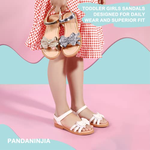 PANDANINJIA Girls Sandals, Open Toe Cute Bow Princess Girls Flats, Sparkly Summer Dress Shoes Sandals for Toddler/Little Kid/Big Kid3