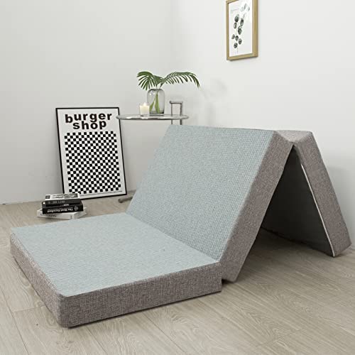 MAXYOYO Colchón plegable, colchón de suelo triple de 15 cm, espuma viscoelástica de gel con funda lavable, plegable en tres, ahorra espacio para invitados (135 x 190 x 15 cm)