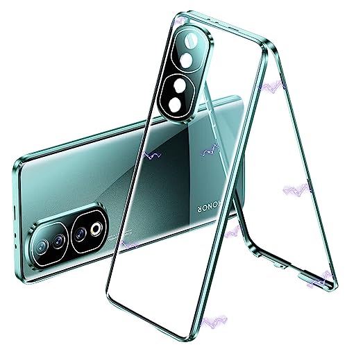 ANFAIRLACE Hülle Kompatibel mit Honor 90 Magnetische Adsorption 360 Grad Handyhülle Gehärtetes Glas Aluminium Rahmen Magnet Transparent Case Grün