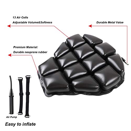AUFER 15" x 14" Motorcycle Seat Cushion Cruiser Air Cushion Pad for Comfortable Traveling Pressure Relief Durable Fabric For most Motorcycle car Home Office etc.