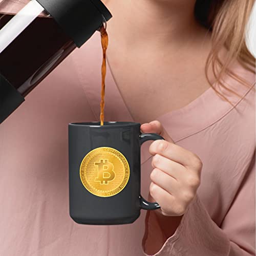 Bitcoin Gift Idea for Crypto Fans Golden Coin with Bitcoin Finances 11oz 15oz Black Coffee Mug - Image 4
