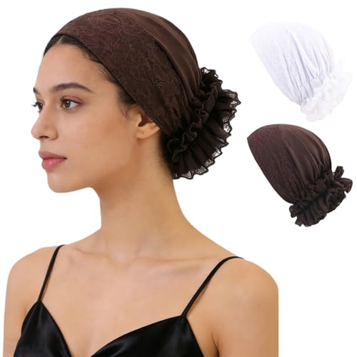 2 Pzas Pañuelo turbante para mujer con encaje floral