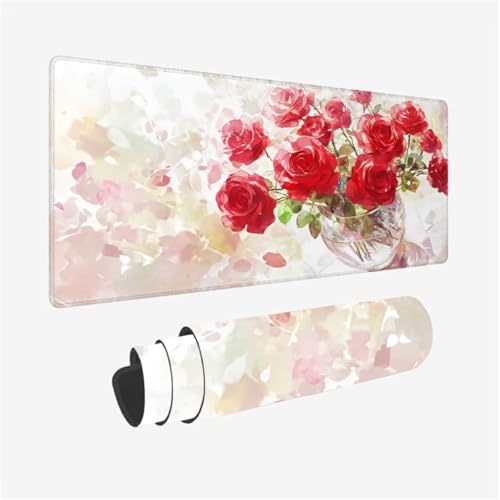 Alfombrilla Ratón XXL Gaming 1000 x 500 x 3mm Grande Alfombrilla Ratón Flor Mousepad Blanco Diseño con Base de Goma Antideslizante y Bordes Cosidos para Decoracion Escritorio, Regalo Hombre,Model639