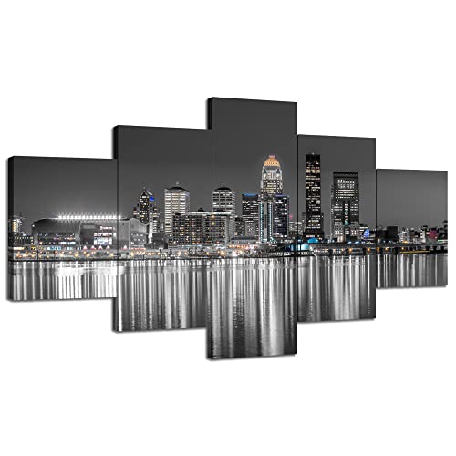 Black And White Louisville Wall Art Louisville Skyline Painting Wall Decor Picture Canvas Print Kentucky Cityscape Night Frame Office Home Living Room Bedroom Decoration(60X32 Inches) #TOP7
