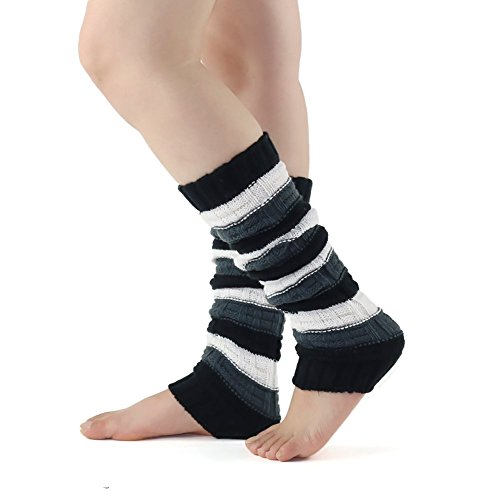 GLENMEARL 3 Pack Women's Fall Winter Warm Colorful Striped Knit Leg Warmers Long Socks4