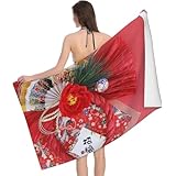 羽子板 門松 鶴 桜 梅 初日の出 朝日 和風 アニメ超やわらかいバスタオル 抗菌防臭 柔らかい肌触り超細繊維の家庭用吸水 お風呂、プール、ビーチ、学矯、アウトドアはすべて適用されます