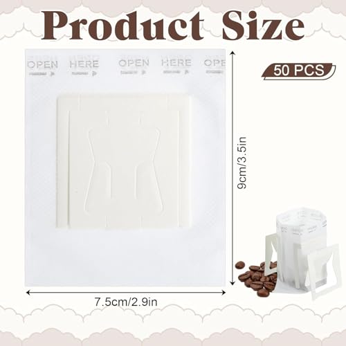 Image of Coffee Filter Bag, Coffee Filters Paper Bag, Pour Over Coffee Filter Bag for Coffee Dripper and Drip Coffee Maker, Disposable Natural Unbleached (Pack of 50 White)
