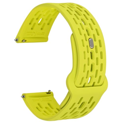 WOCCI 20mm Transpirable Hueca Correa de Reloj de Silicona para Hombre y Mujer, Liberación Rápida (Limón)