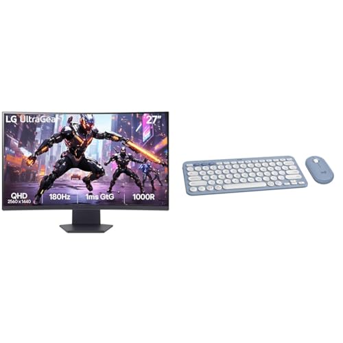 Image of LG 27GS60QC-B Ultragear Curved Gaming Monitor, 27-Inch QHD (2560x1440), 180Hz 1ms 1000R AMD FreeSync HDR10, HDMI x 2 DisplayPort Borderless Design + Logitech Pebble 2 Combo Wireless Keyboard and Mouse