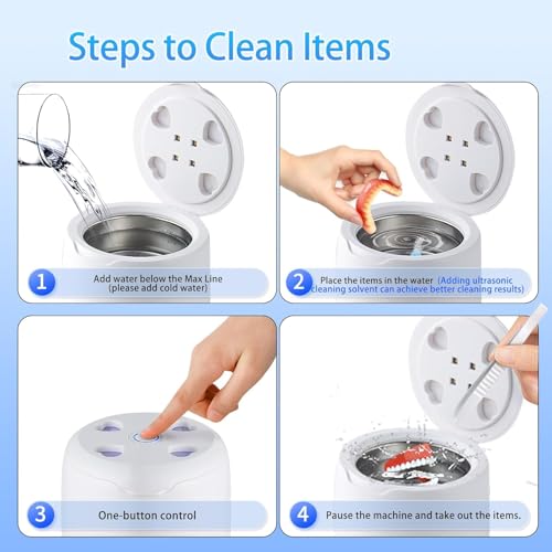 Image of Ultrasonic Retainer Cleaner, 42kHz Dental Cleaning Pod for Dentures, Braces, Mouth Guards, Night Guard, Toothbrush Heads, Jewelry