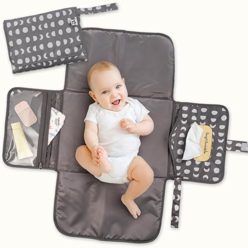 Image of Tiny Twinkle Portable Diaper Changing Pad | Waterproof, Wipeable & Compact Baby Changing Pad for Travel | Smart Wipes Pocket & Organized Storage| Newborn Shower Gift (Luna)