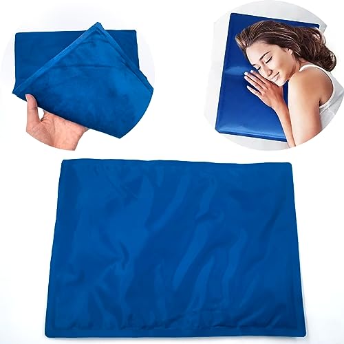 Reusable Gel Ice Pack for Sleeping, Injuries, Chill Pillow Cooling Pad, Relieve Headaches, Migraines, Fevers, Hot Flashes, Night Sweats, Perfect for Children, Adult, Pets, 15.5 * 11.8in (Blue)