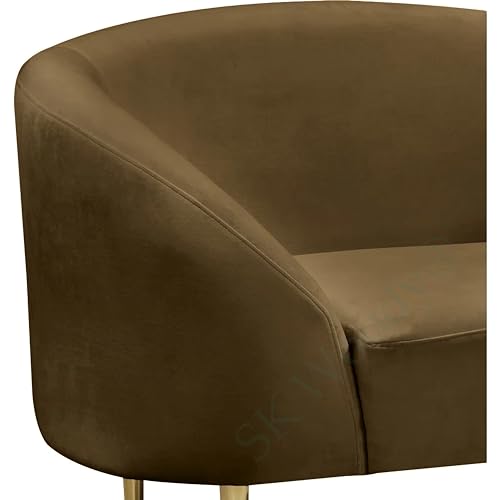 Image of Rosewood Luxury Curved Sofa in Premium Velvet-Fabric | Solid Wood Structure | High Density Foam | Sturdy Golden Legs | Comfortable & Stylish Couch for Modern Living Room (Brown, 1 Seater)