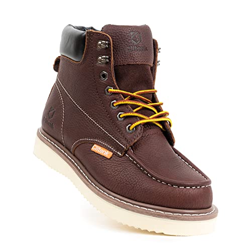 Men's 6" Moc Toe Work Boots - Full Grain Leather, Water Resistant, Non Slip, Lightweight, Wedge Sole, Soft Toe, Comfortable Construction2