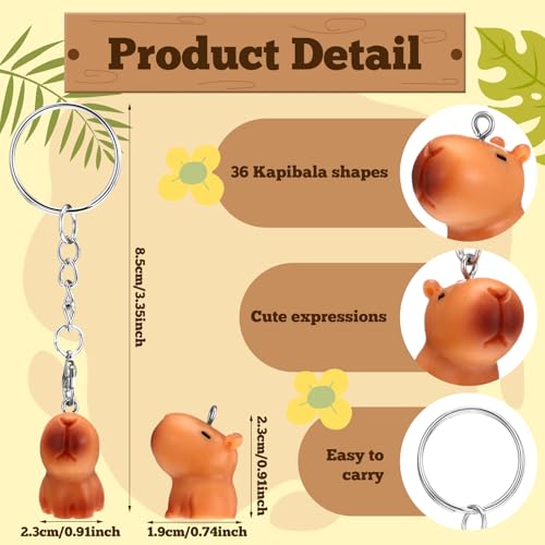 Image of Landical 36 Pcs Mini Capybara Resin Keychain Capybara Party Favor Keychains 3D Animal Pendant Figurine Accessories for Party