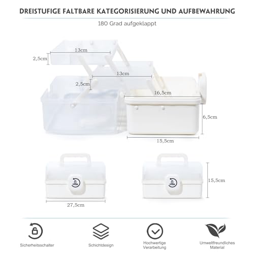 SYLANDO 27,5cm Aufbewahrungsbox mit fächern, Sortierboxen, Nähkasten, Bastelkoffer leer, Medicine Organizer Box, Angelkoffer, Aufbewahrung for Kleinteile, Haargummi (Weiß)