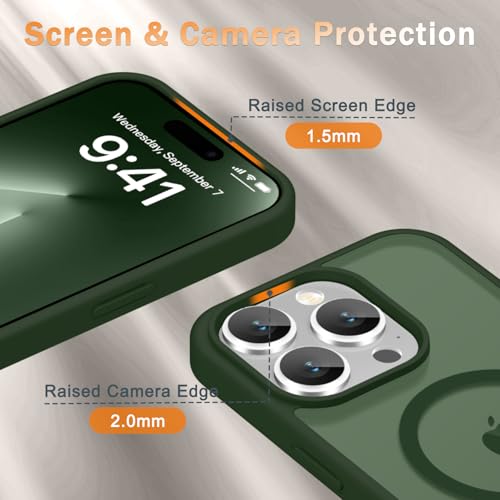 Image of YENAPOON for iPhone 15 Pro Max Case, Matte Magnetic Phone Cover [with 1 Screen Protector] [Support for MagSafe] [Shockproof Military Grade Protection] Translucent Frosted Back, Sage Green