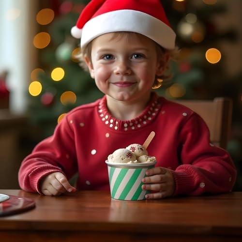 Image of Confettiville Paper Ice Cream Cups, 50-Count 9-Oz Disposable Dessert Bowls for Hot or Cold Food, 9-Ounce Christmas Party Supplies Treat Cups, Red and Green Diagonal Stripes, Gold Foil