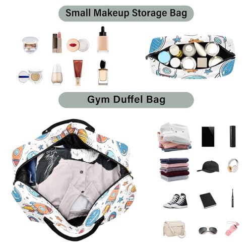 Weekender Bags Travel Duffel Gym Bag Space Elements Carry on Overnight Tote Bag with Toiletry Bag for Airplane Travel Trip Gym Yoga4