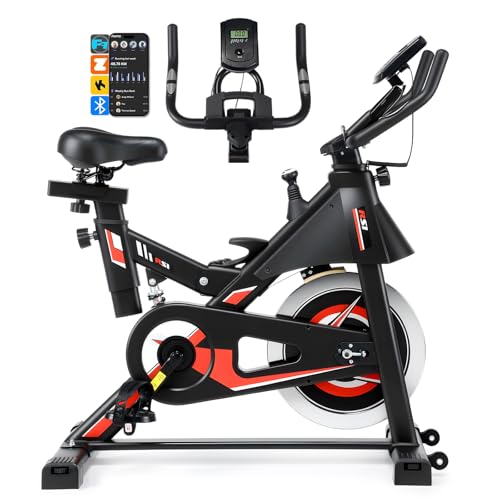 Oyajia Bicicleta estática con pantalla LCD, soporte y soporte para botellas, ergómetro silencioso para el hogar, bicicleta de hasta 150 kg, para interiores
