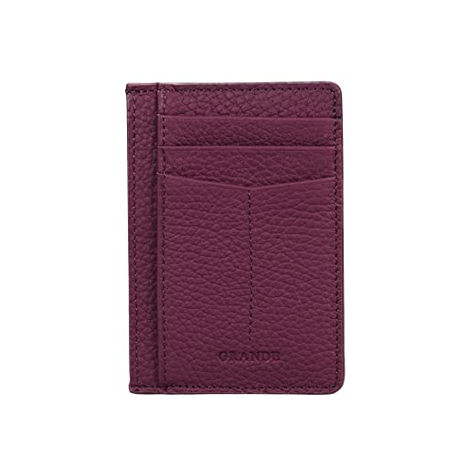 grande 3605 Genuine Leather Card Holder For Women and Men Minimalist Small Pocket Wallet Slim Vertical Card Case (Purple)