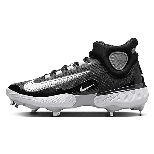 Nike Men's Alpha Huarache Elite 4 Mid Baseball Cleats (8.5 US, Black/Dark Smoke Grey/Light Smoke Grey/White)