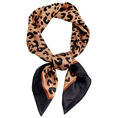 GERINLY Animal Print Scarfs for Women Leopard Neck Scarf Satin Head Scarf for Ponytail Brown Silk Purse Scarf (Leopard) Cover