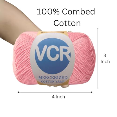 Image of VCR 4 Ply Warm Pink 100% Mercerized Cotton Yarn, 60 Grams Hank, 190 Meters Length, Cotton Combed Ball, Smooth and Glossy Crochet Yarn for Crochet and Knitting, Pack of 1, Suitable for DIY Crafts