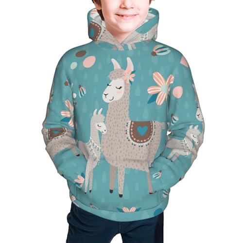 Teal Mama Llama Kids Pullover Hoodies Boys Sweatshirts Girls Athletic Clothes with Pocket2