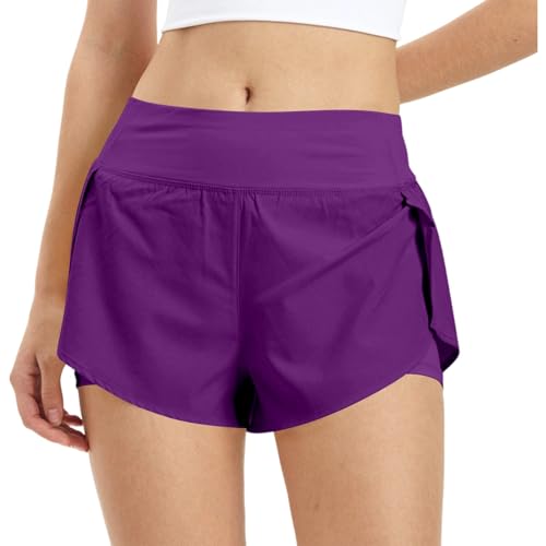 Short running 2 en 1 femme haut de gamme en coton violet avec finitions zippées