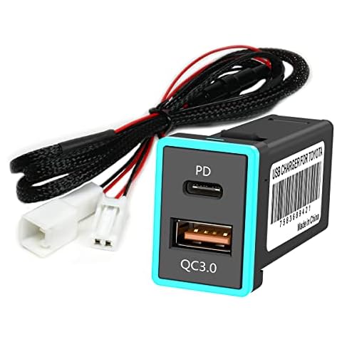 CHELINK USB C PD Charger Socket for Toyota, Type C & Quick Charge Car Adapter with LED Light USB Outlet Socket for Smartphone/Pad/Tablet(63 * 33 * 23mm) Cover