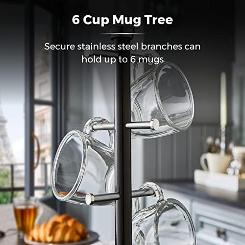 Tower T826172NOR Belle Mug Tree and Towel Pole Set, Stainless Steel, Noir, Black