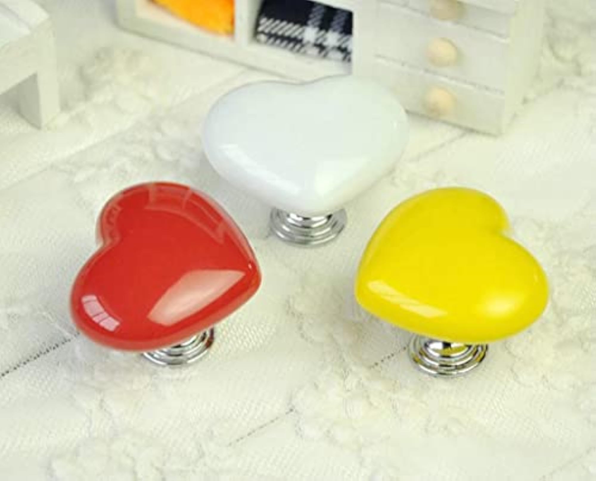 Heart Shaped Ceramic Door Drawer Bin Handle Pull Knob
