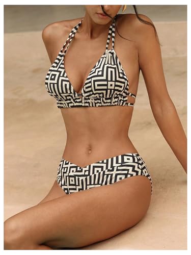 Verdusa Women's 2 Piece Graphic Halter Bikini Set Self Tie Vacation String Swimsuit3