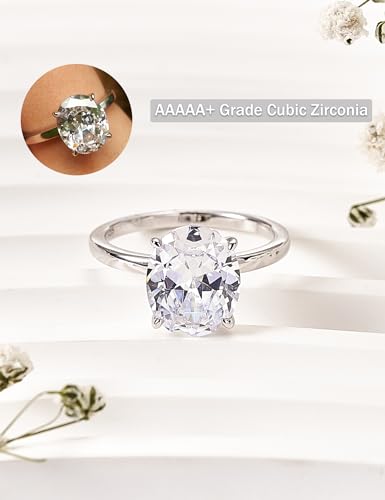 3.5CT Oval Solitaire Engagement Ring, Women's Engagement Rings, 925 Sterling Silver Fake Diamond Ring Cubic Zirconia Engagement Ring18K White Gold Plated Oval Rings for Women2