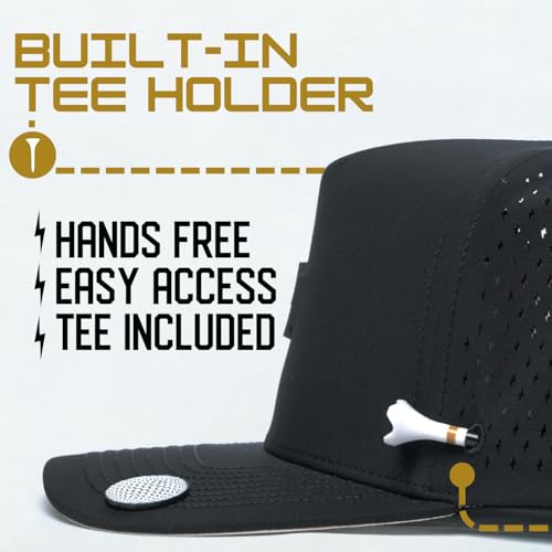 Image of BRIMZ Golf Performance Hat - Tee Holder & Magnetic Ball Marker - Breathable, Sweat & Water Resistant Golfing Snapback Hat
