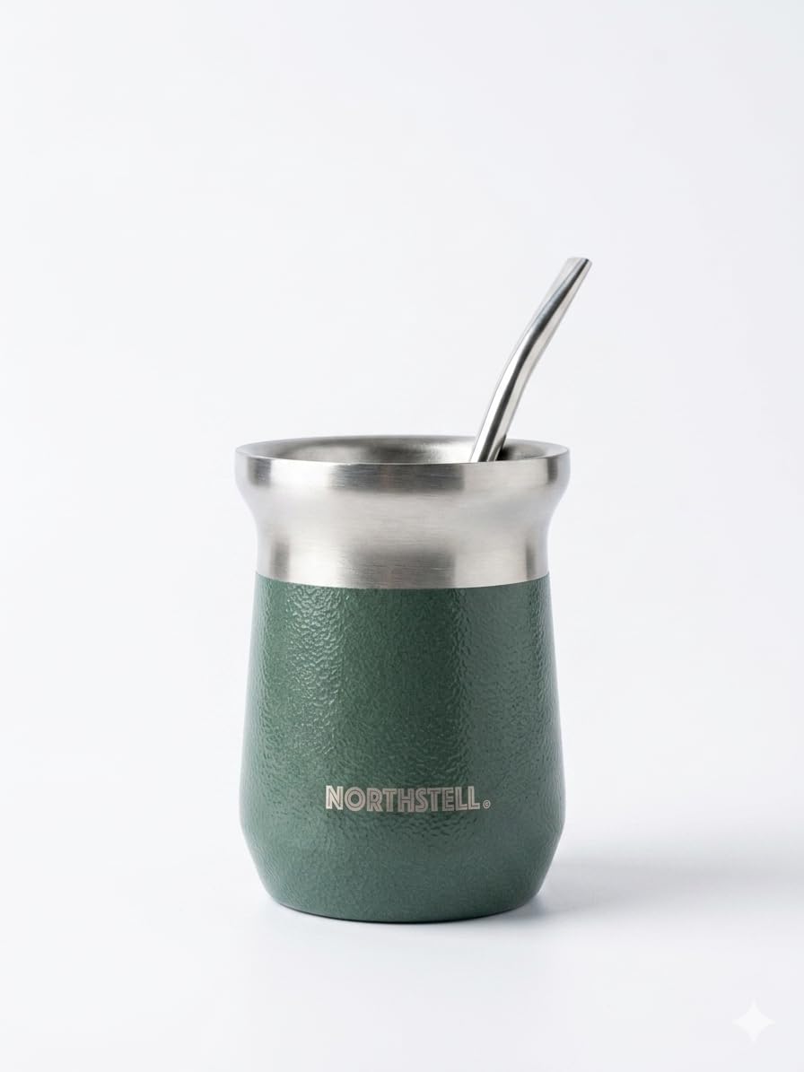 Set Mate Argentino Professionale: Bicchiere Termico in Acciaio Inox Opaco con Bombilla Inclusa (Verde Militare)