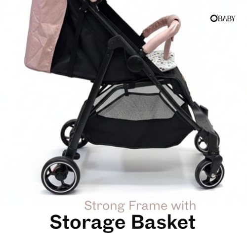 Image of OBABY Stroller with Reclining Seat, Adjustable Canopy, Safety Harness, Smooth Wheels, Compact Folding Design (Handle-Blue)